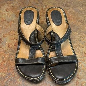 Born brown leather strapped wedge sandals